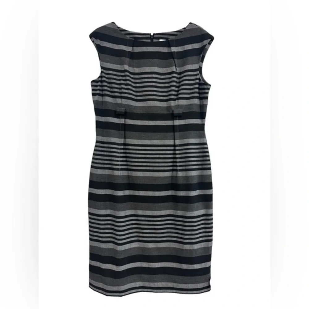 Women’s Striped Sleeveless Midi Knee Length Dress Calvin Klein 12 Black Gray